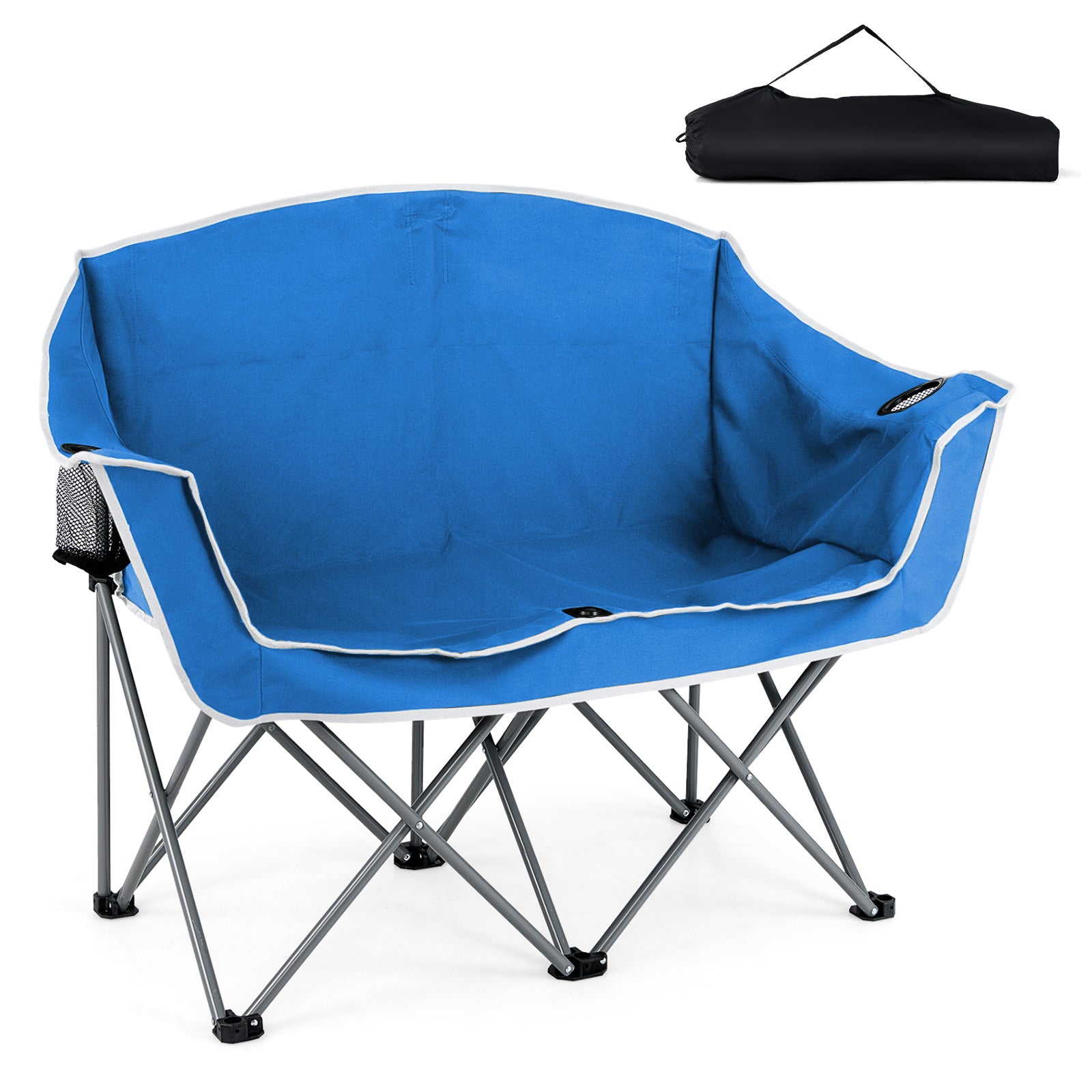 Oversized Loveseat Camping Chair, With Armrests And Cup Holders, Blue