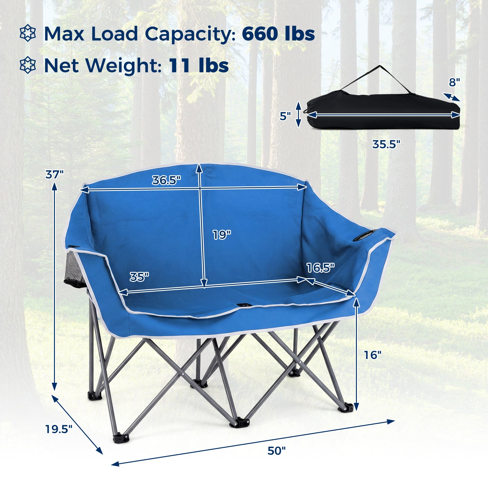 Oversized Loveseat Camping Chair, With Armrests And Cup Holders, Blue Beach & Lawn Chairs at Gallery Canada