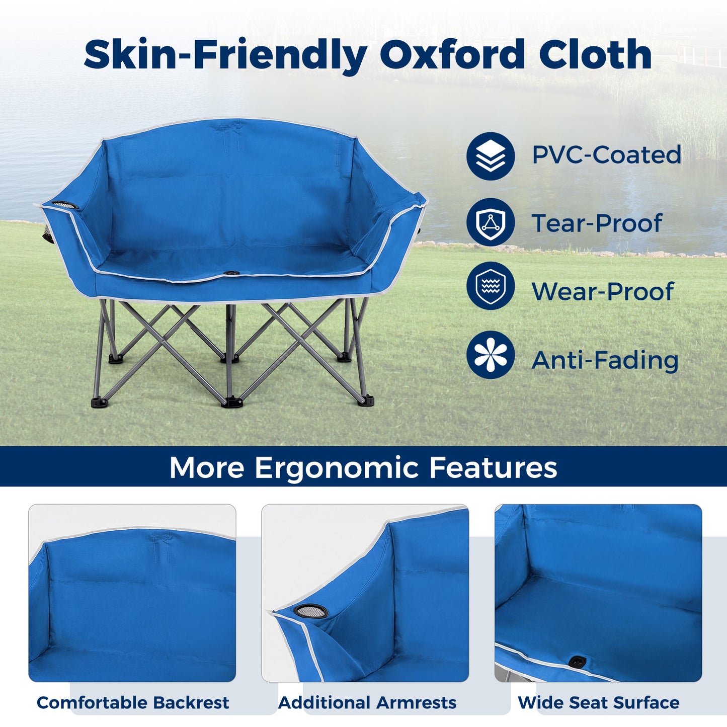 Oversized Loveseat Camping Chair, With Armrests And Cup Holders, Blue Beach & Lawn Chairs at Gallery Canada