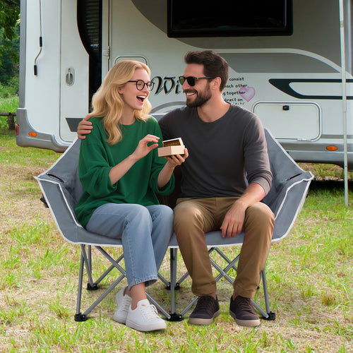 Oversized Camping Loveseat Chair, Portable, Gray