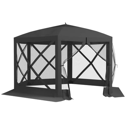 12' x 12' Hexagon Pop Up Screen Tent, Camping Shelter w/ Mesh, Carry Bag, Black Pop Up Canopies at Gallery Canada