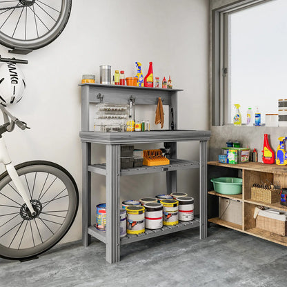 Outdoor Potting Bench With Faucet, Removable Sink, Hooks, Storage Shelves, Grey Potting Benches & Tables at Gallery Canada