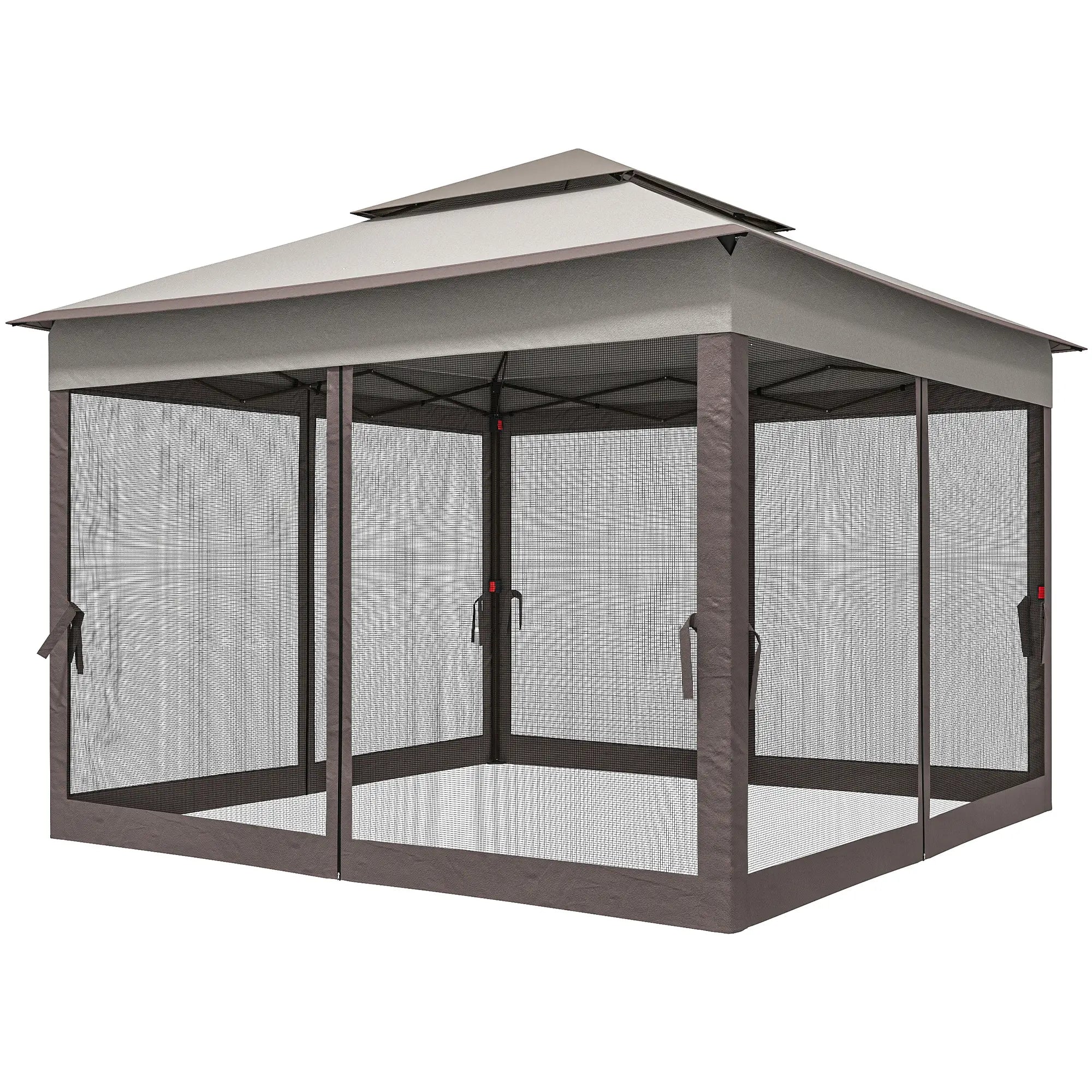 11' x 11' Pop Up Canopy, 2-Tier Soft Top Shelter Tent With Netting, Mixed Grey Pop Up Canopies Mixed Grey at Gallery Canada
