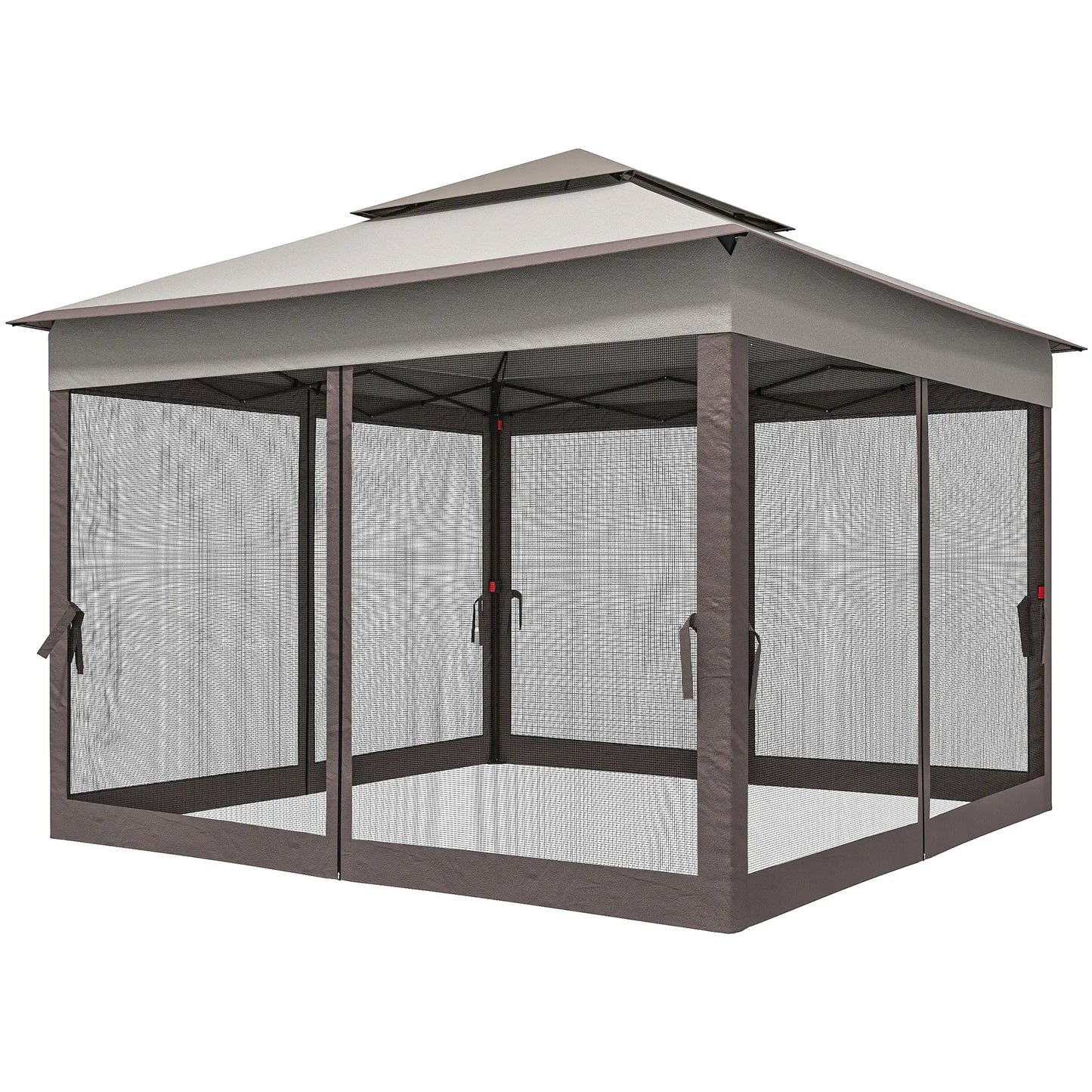 11' x 11' Pop Up Canopy, 2-Tier Soft Top Shelter Tent With Netting, Mixed Grey Pop Up Canopies Mixed Grey at Gallery Canada