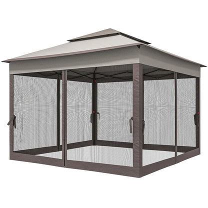11' x 11' Pop Up Canopy, 2-Tier Soft Top Shelter Tent With Netting, Mixed Grey Pop Up Canopies Mixed Grey at Gallery Canada