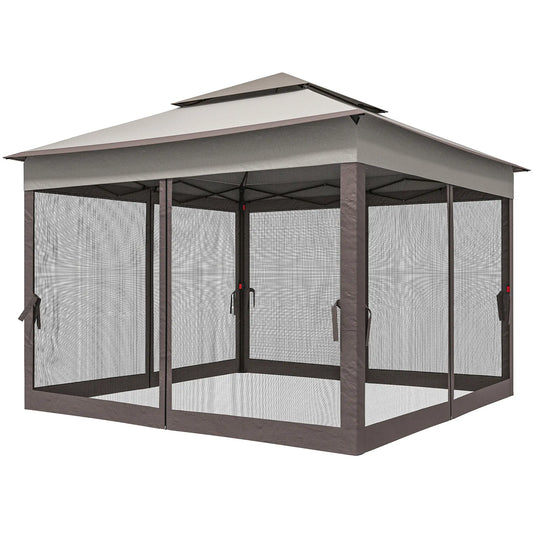11' x 11' Pop Up Canopy, 2-Tier Soft Top Shelter Tent With Netting, Mixed Grey Pop Up Canopies Mixed Grey at Gallery Canada