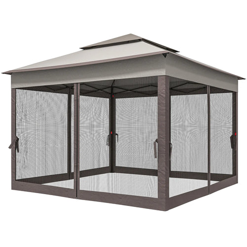 11' x 11' Pop Up Canopy, 2-Tier Soft Top Shelter Tent With Netting, Mixed Grey