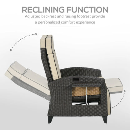 Outdoor Recliner Chair, Adjustable Backrest, Cushion, Side Tray, Khaki Chaise Loungers at Gallery Canada