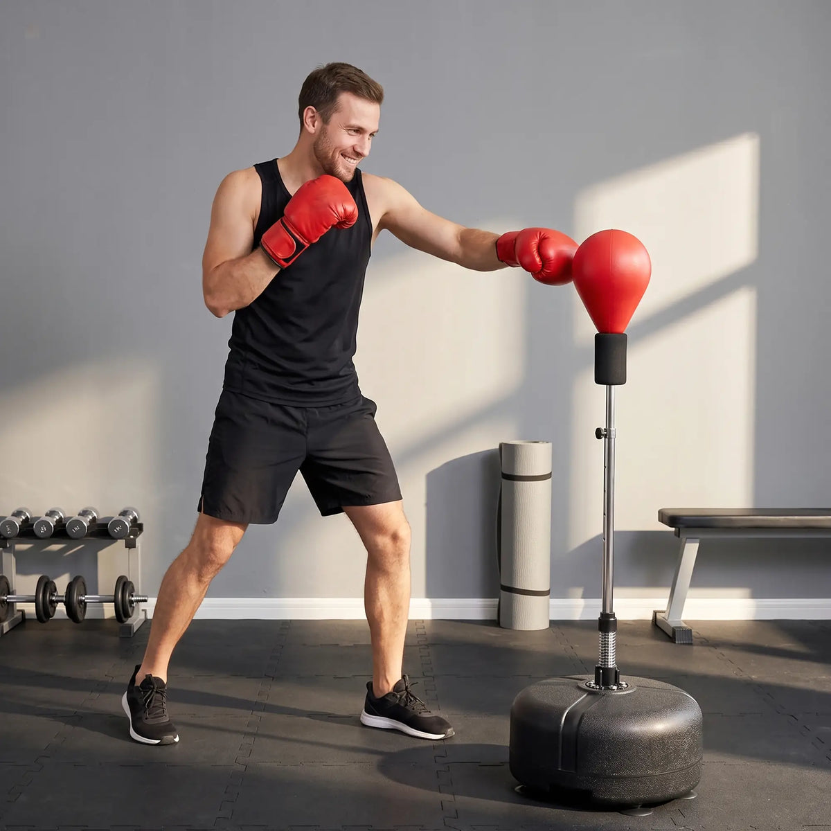 Adjustable Height Boxing Bag Set, 6 Suction Cups, Boxing Gloves, Exercise Training Strength Training Equipment at Gallery Canada
