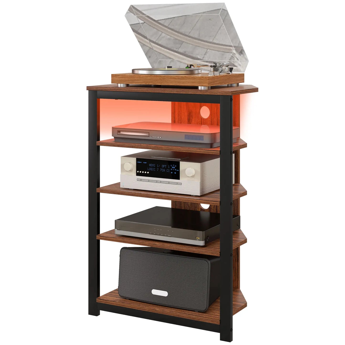 TV Stand for 29" TVs, 4-Tier Storage Shelves, LED Lights TV Stands Brown Wood Effect at Gallery Canada