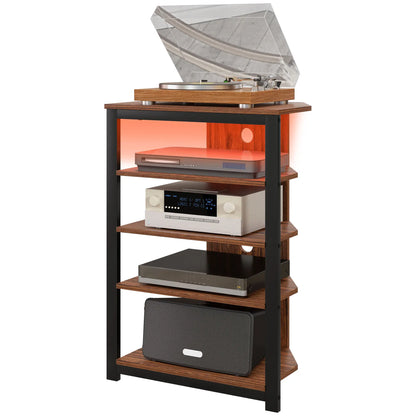TV Stand for 29" TVs, 4-Tier Storage Shelves, LED Lights TV Stands Brown Wood Effect at Gallery Canada