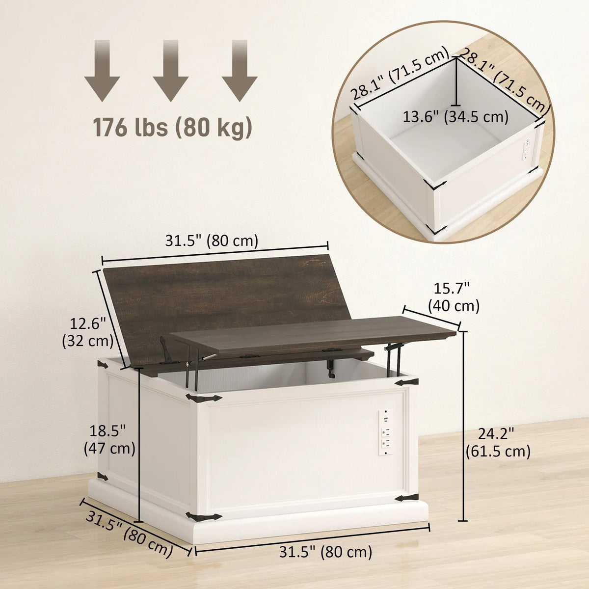 Lift Top Coffee Table, Square Farmhouse Center Table, White Wood Grain, White Coffee Tables at Gallery Canada