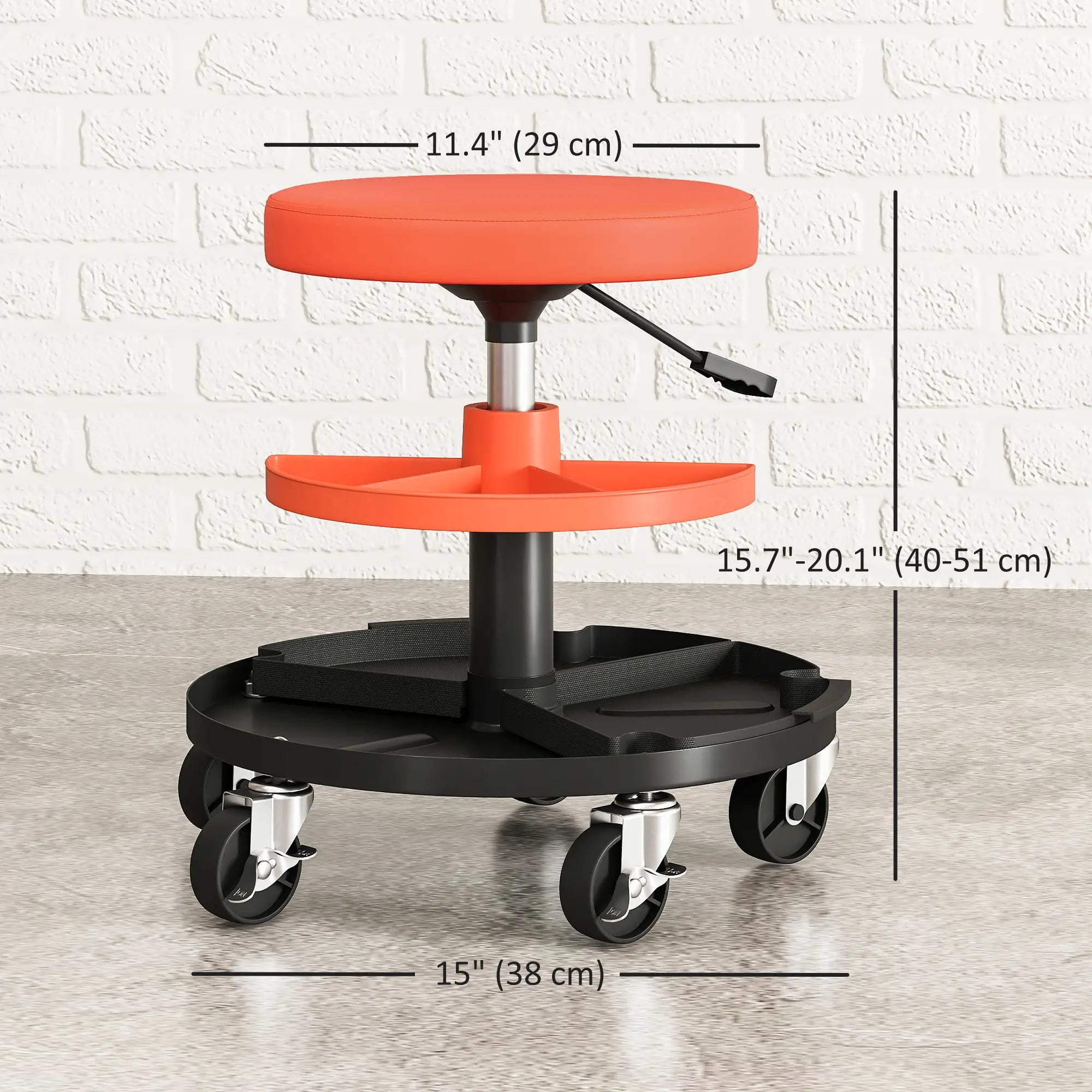 Rolling Garage Stool, 300 Lbs Capacity, Adjustable Height, Orange Automotive at Gallery Canada