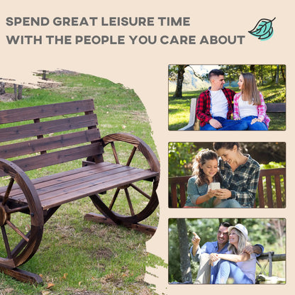 42" Wood Wagon Wheel Bench, Rustic Garden Loveseat, Brown Outdoor Benches at Gallery Canada