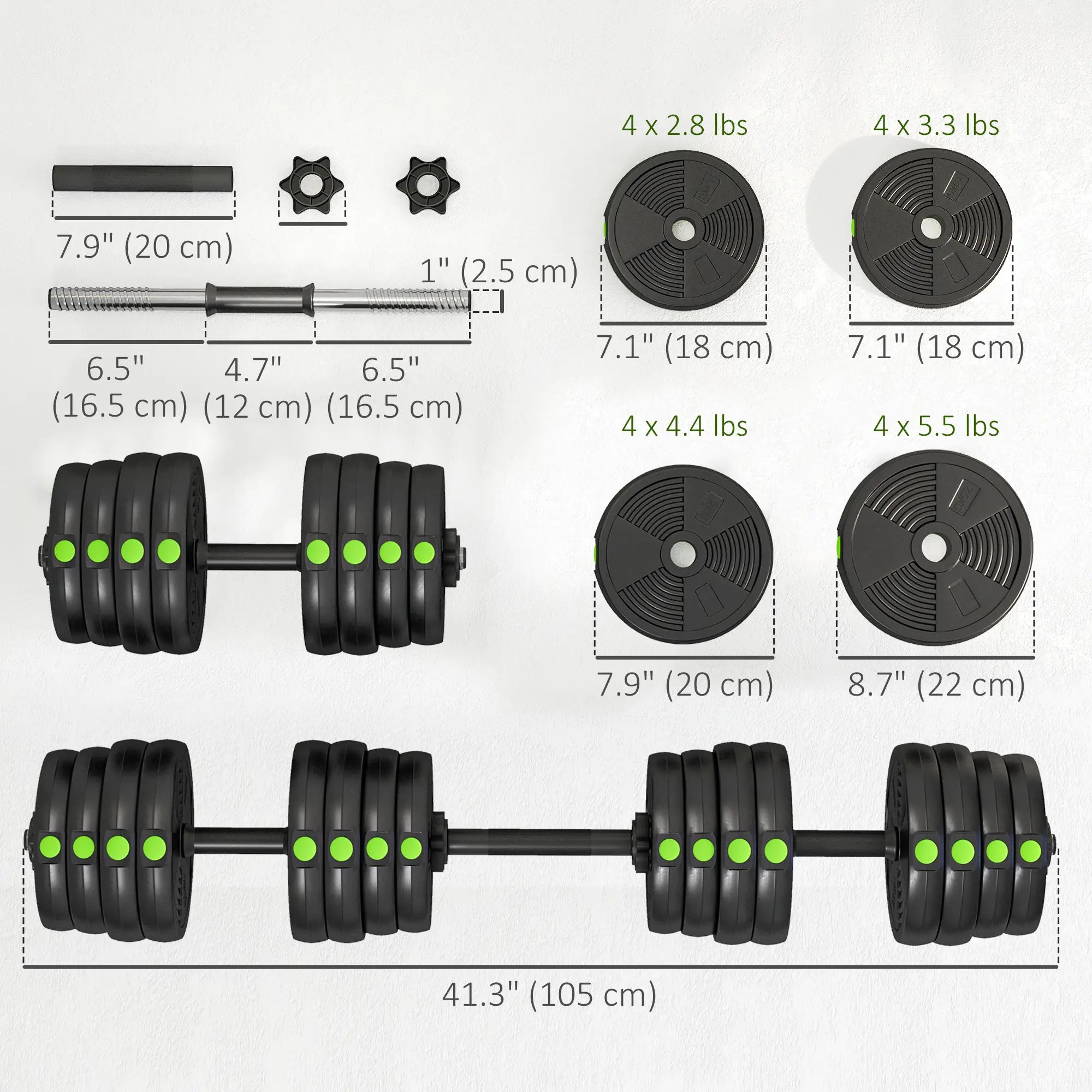 66LBS Adjustable Barbell Dumbbells Set, Non-Slip Handles, Home Gym Dumbbells & Barbells at Gallery Canada