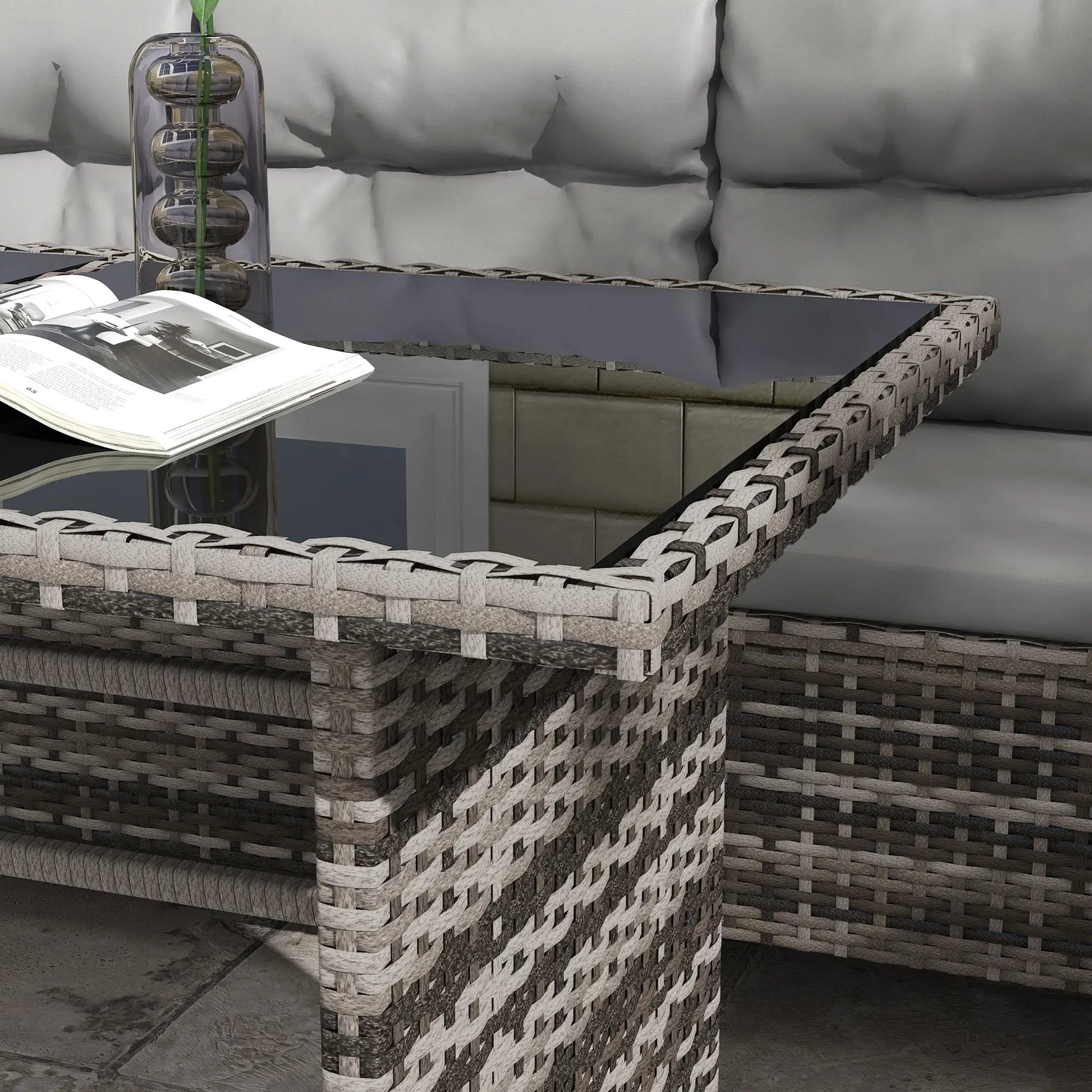 6pcs Outdoor Rattan Sofa Set, Wicker Sectional Couch, Dining Table, Chair, Grey Patio Furniture Sets at Gallery Canada