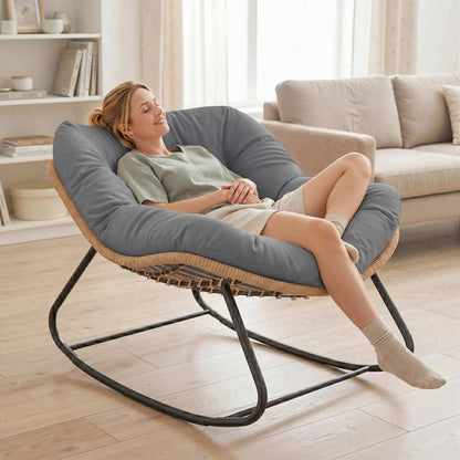 Papasan Rocking Chair, Oversized With Cushion, Grey Outdoor Rocking Chairs at Gallery Canada