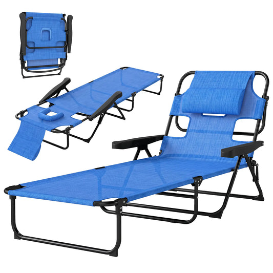 Folding Lounge Chair, Reclining Back, Dark Blue Lounger Chairs Black, Dark Blue at Gallery Canada