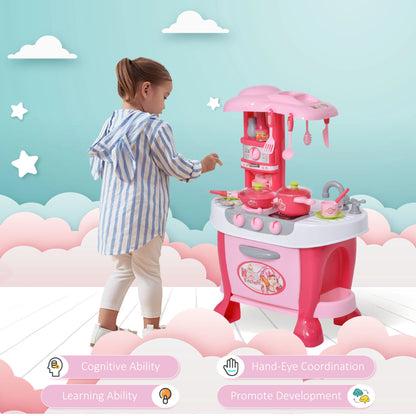 Kids Kitchen Playset, Pretend Toy with Light, Sound, 38Pcs, Pink Play Kitchen at Gallery Canada