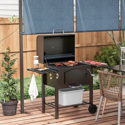 Charcoal Smoker, Adjustable Height, Folding Shelves, Thermometer, Wheels, Black Charcoal BBQ Grils at Gallery Canada
