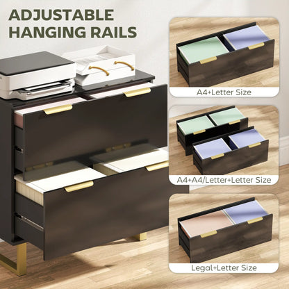 Lateral File Cabinet, 2 Drawers, Letter/A4/Legal Size, High Gloss Black Office Cabinets & Cupboards at Gallery Canada
