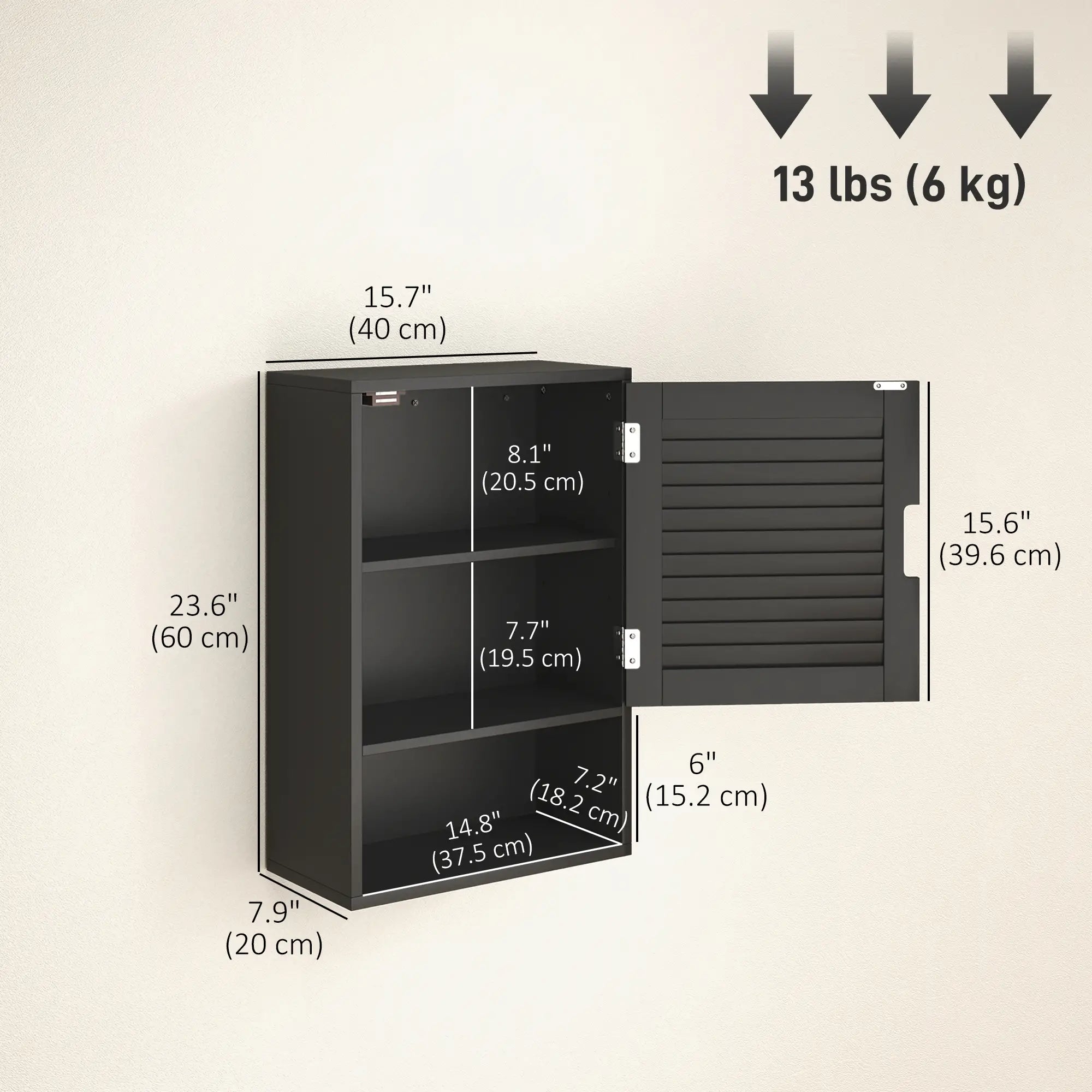Wall Mounted Bathroom Cabinet, Adjustable Shelves, 40 x 20 x 60 cm, Black Wall Mounted Cabinets at Gallery Canada