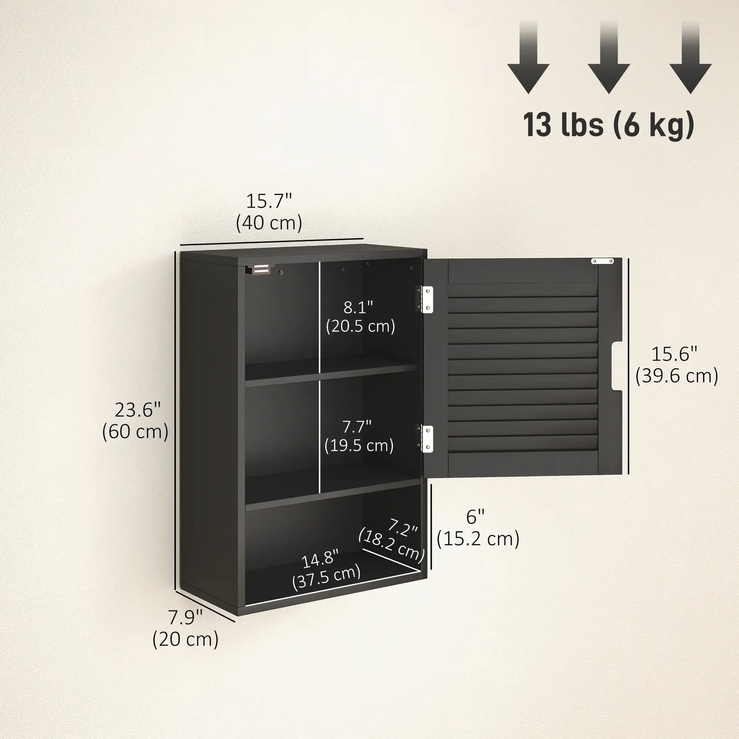 Wall Mounted Bathroom Cabinet, Adjustable Shelves, 40 x 20 x 60 cm, Black Wall Mounted Cabinets at Gallery Canada