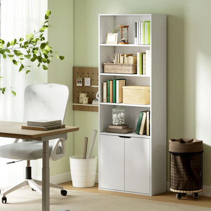 4-Tier Open Bookshelf with Doors, Home Office Bookcase, White White Bookshelves at Gallery Canada