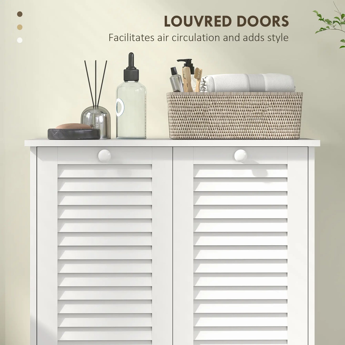 Tilt Out Laundry Cabinet, 2 Baskets, 2 Louvered Doors, White Bathroom Cabinets at Gallery Canada