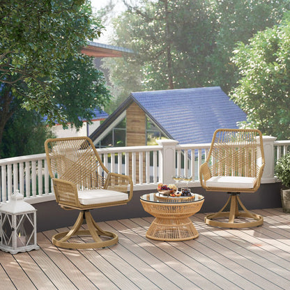 Outdoor Swivel Dining Chairs Set of 2, Patio Rattan with Cushions, Khaki Patio Chairs at Gallery Canada