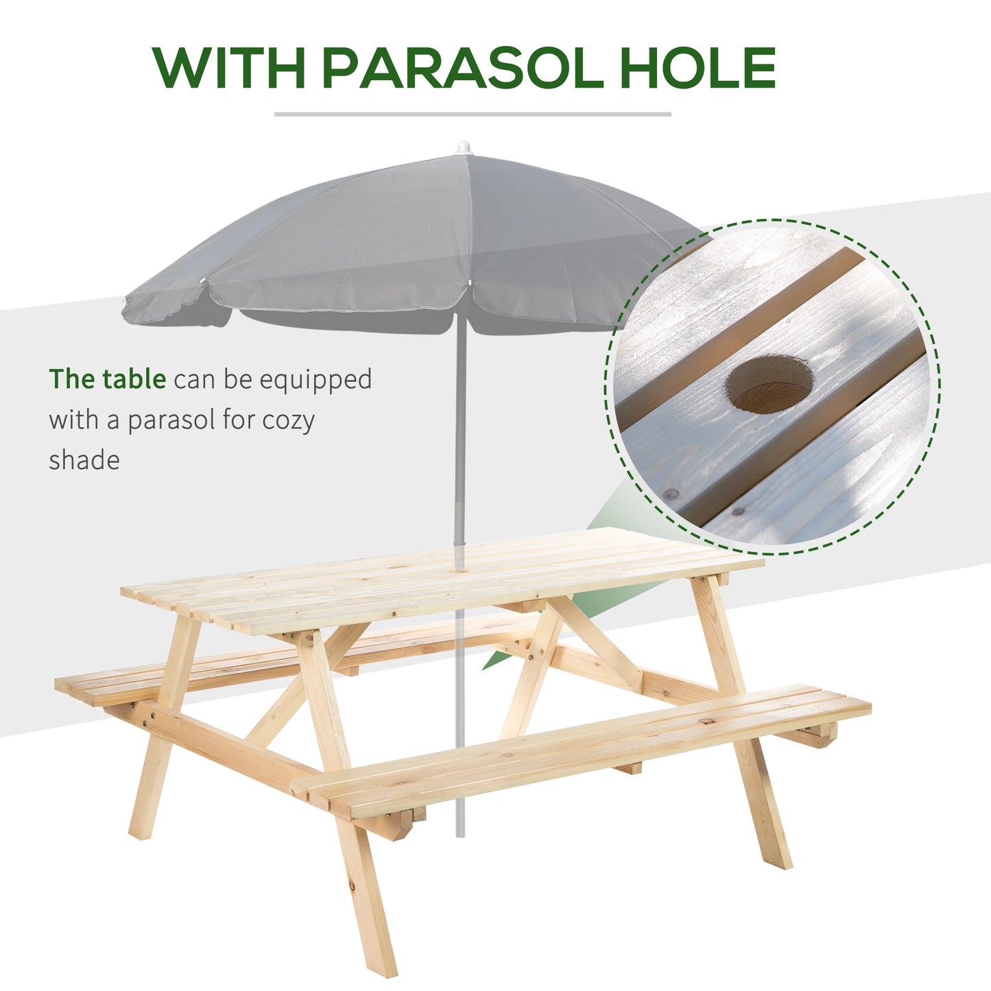Wood Picnic Table, Camping Bench Set, Umbrella Hole, Outdoor, Natural Picnic Tables & Camping Chairs at Gallery Canada