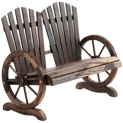 Outdoor Garden Bench, 2-Seat Wooden Patio Bench, Wheel-Shaped Armrests, Carbonized Outdoor Benches at Gallery Canada
