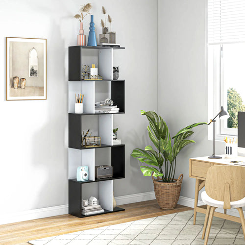 Modern Bookcase 5-Tier Display Shelf, Room Divider, Black