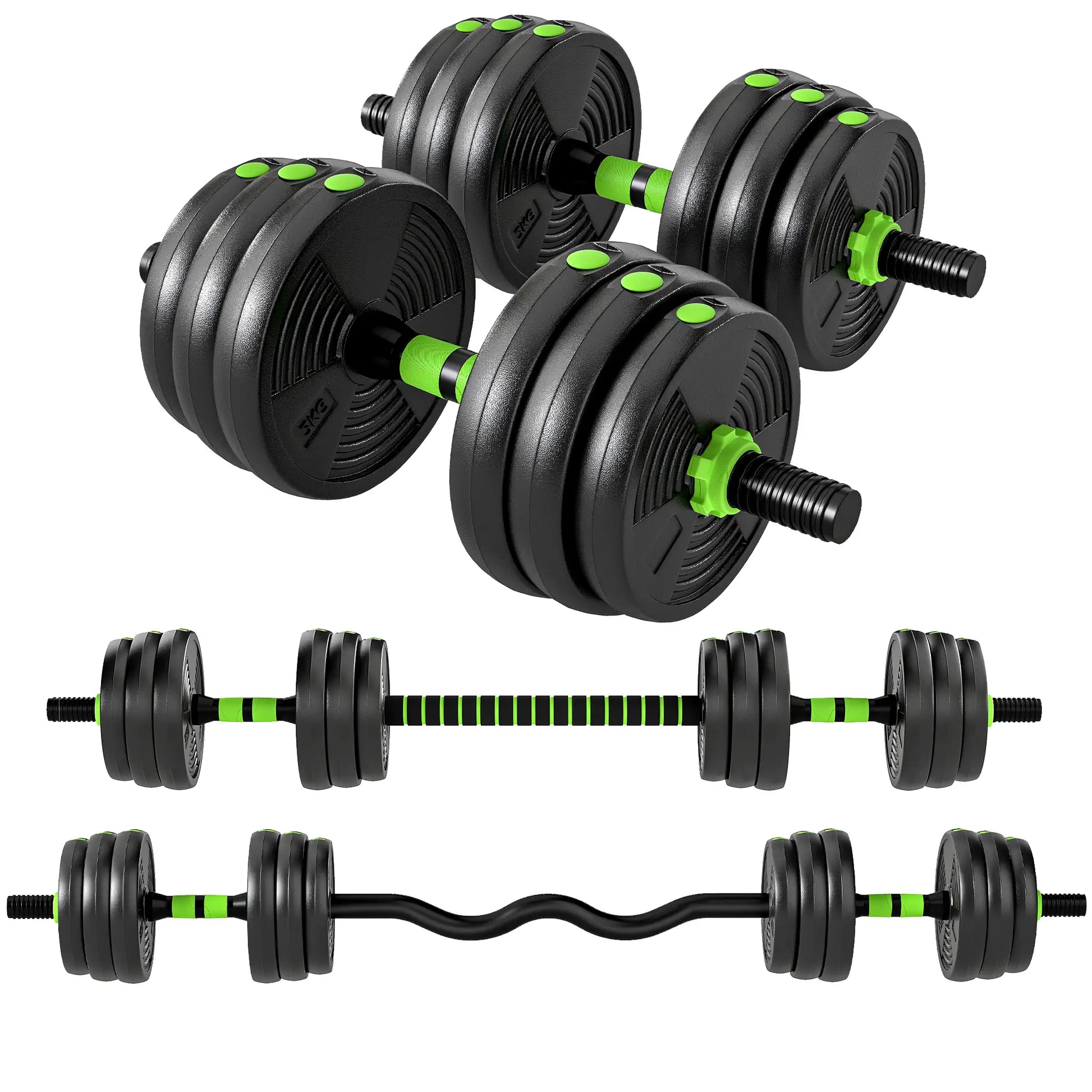Adjustable Dumbbell Set, 3 in 1 Weights, 44lb with Connector and Grip Dumbbells & Barbells Green at Gallery Canada