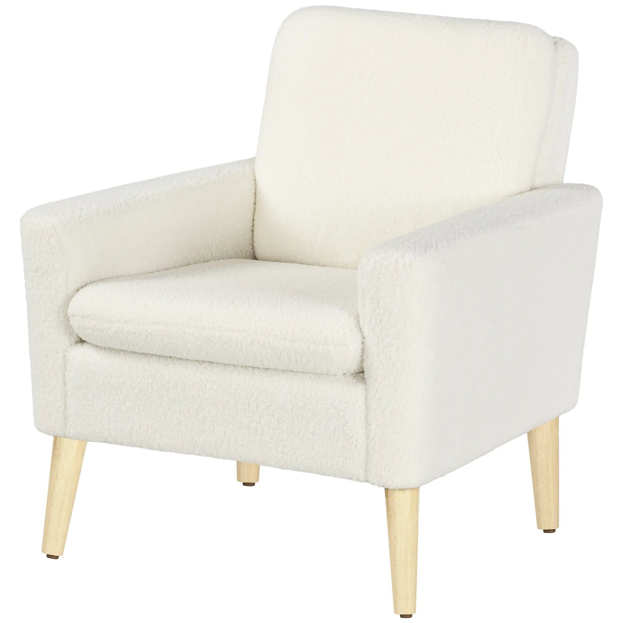 Modern Fabric Accent Chair, Upholstered Armchair with Wood Legs, Cream White Accent Chairs at Gallery Canada