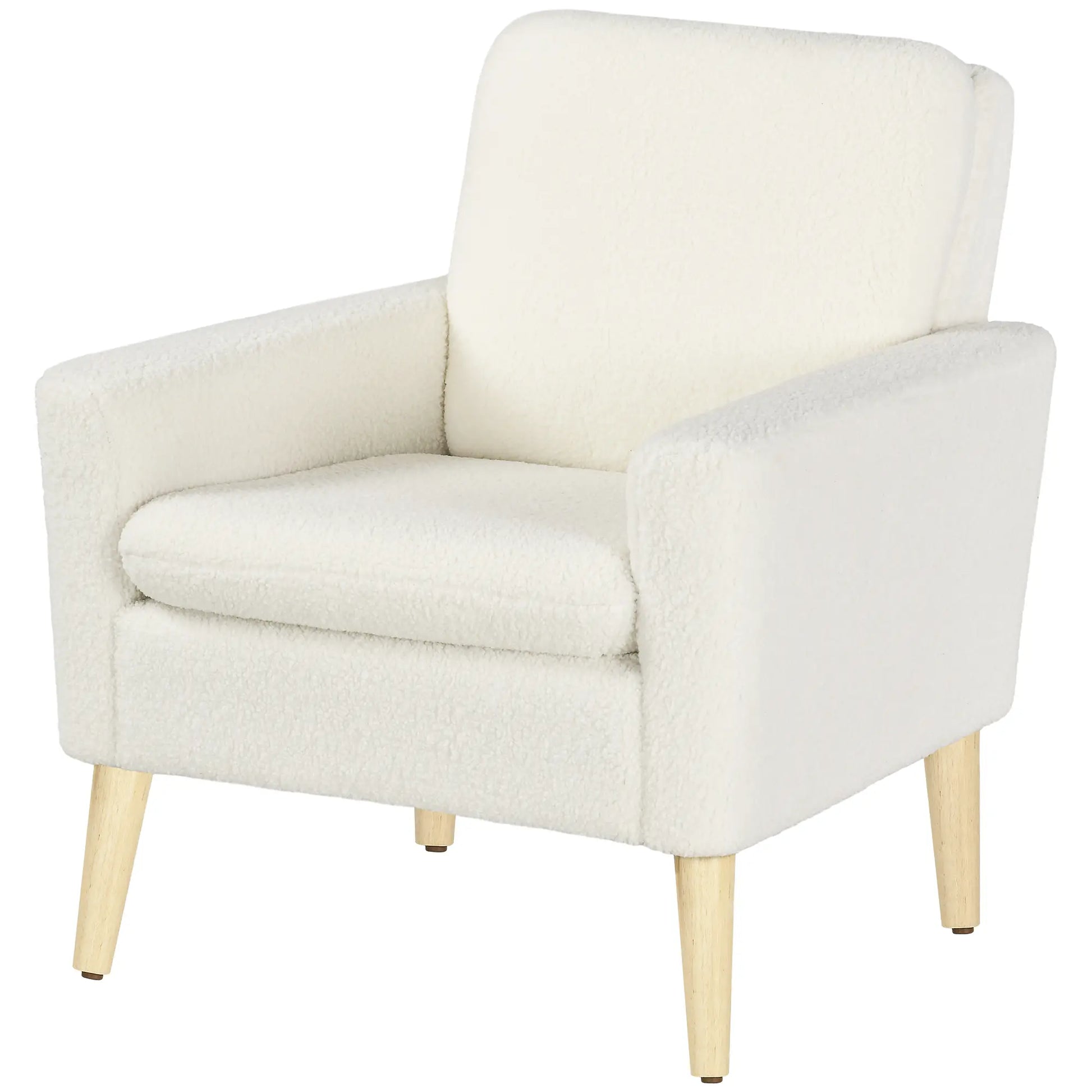 Modern Fabric Accent Chair, Upholstered Armchair with Wood Legs, Cream White Accent Chairs at Gallery Canada