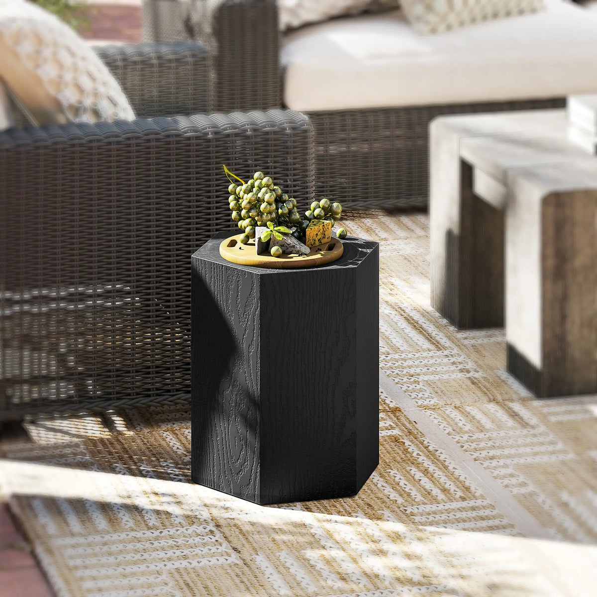 Hexagonal Side Table, Small with 4 Adjustable Feet, Indoor Outdoor, Black Side Tables at Gallery Canada