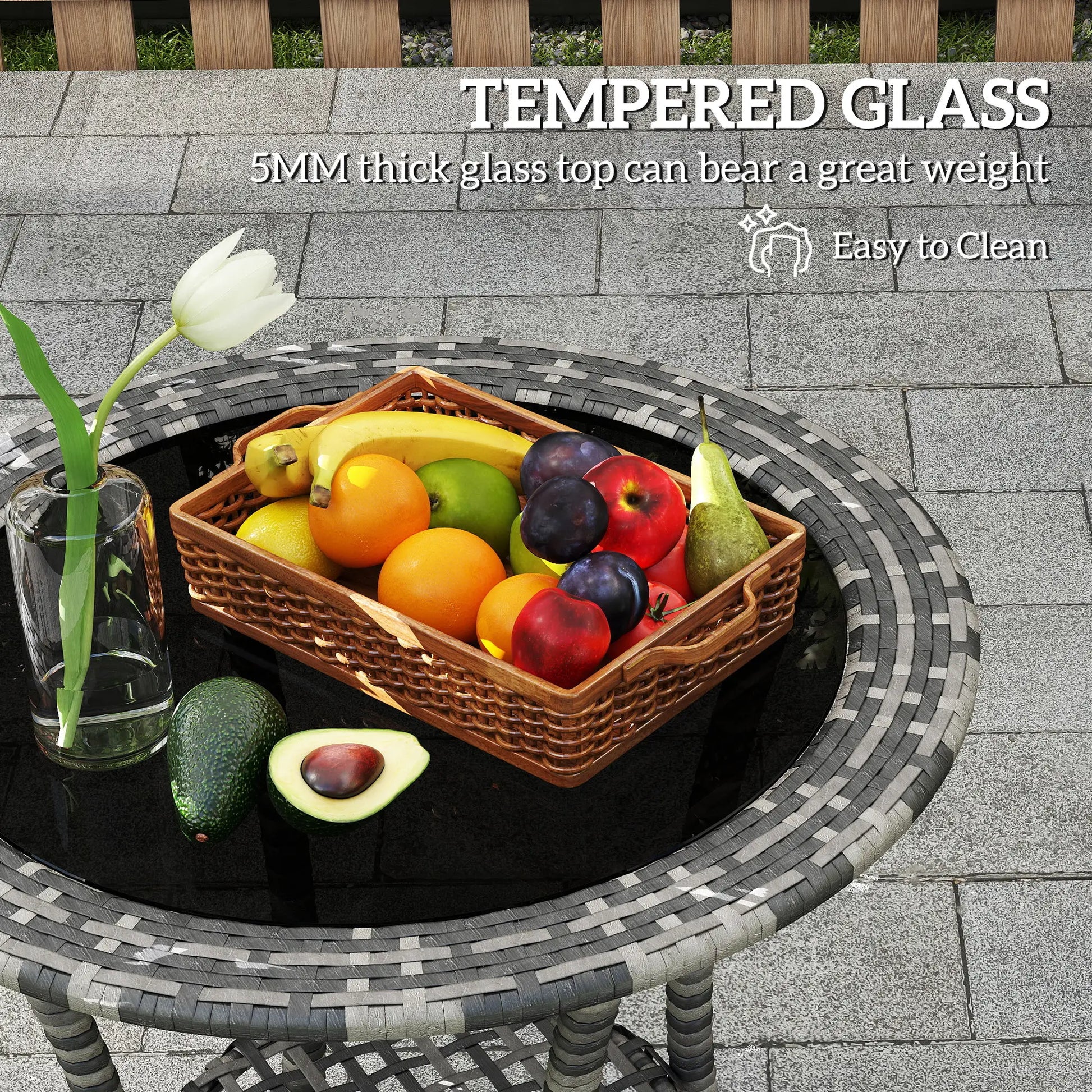 Outdoor Rattan Dining Table, Round Wicker Coffee Table, 2-Tier Shelf, Mixed Grey Patio Dinning Tables at Gallery Canada