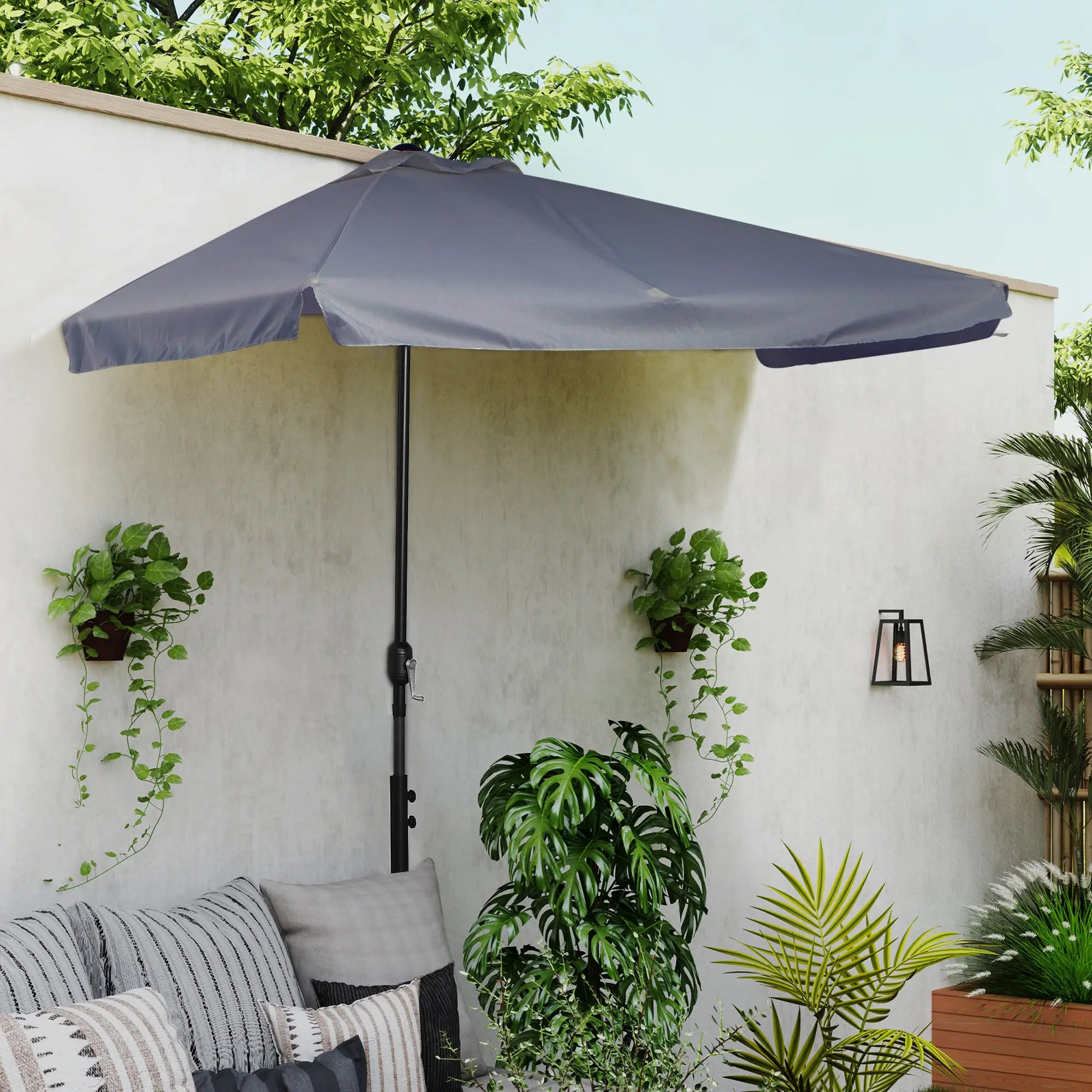 7.5ft Half Umbrella, Crank Handle, Top Vent, Grey Sun Umbrellas at Gallery Canada
