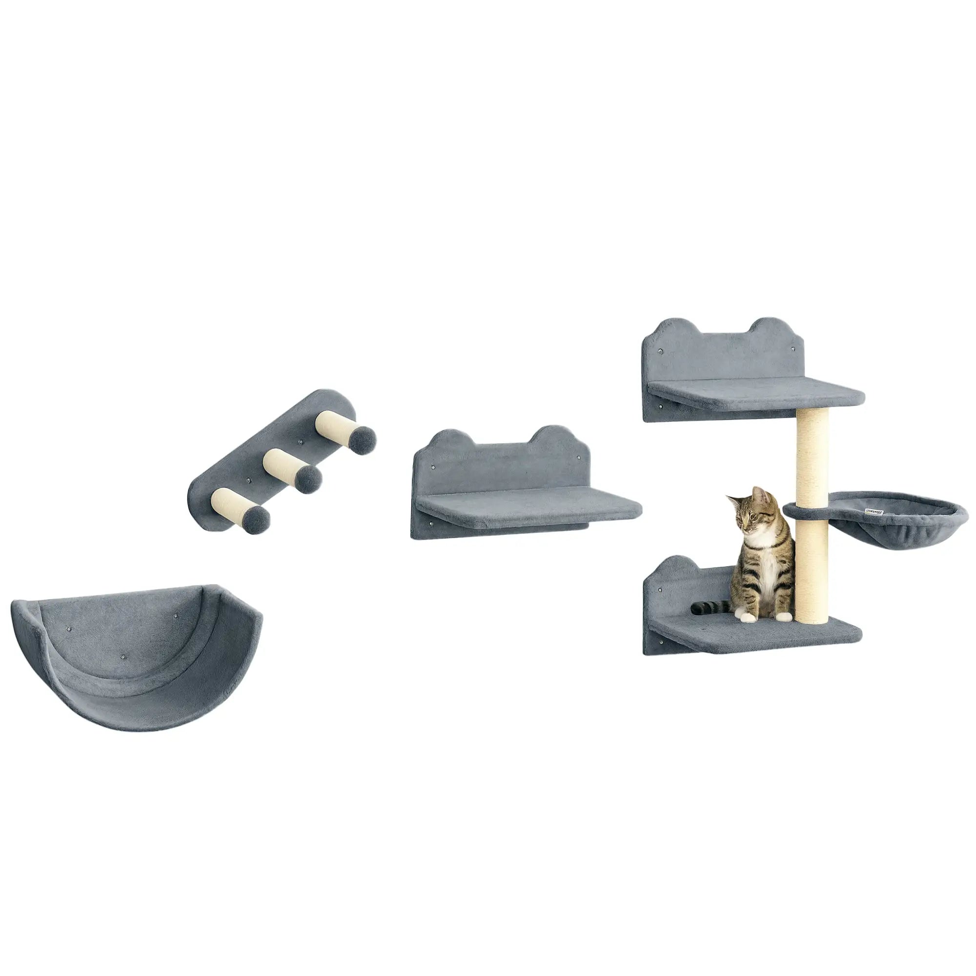 Cat Wall Shelves, 3PCs with Hammock, Scratching Post, Grey Cat Climbing Wall Grey, Beige at Gallery Canada