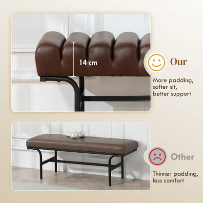 PU Leather Bed Bench, Cylindrical Seat, Metal Legs, Brown Storage Ottomans & Benches at Gallery Canada