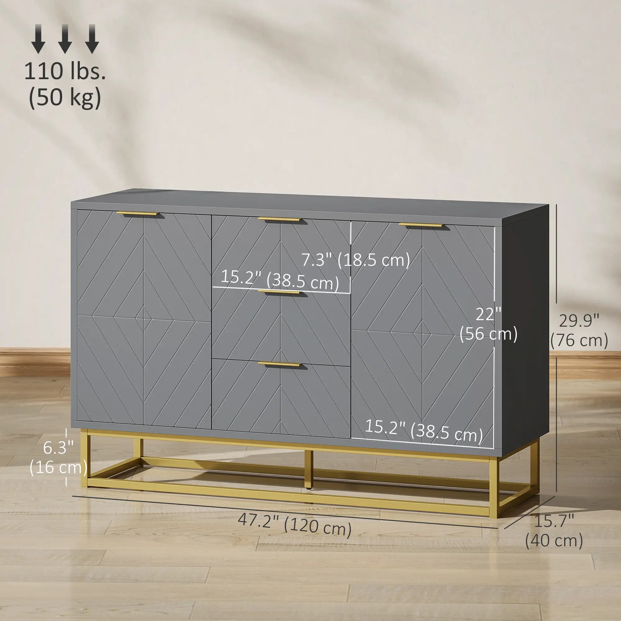 Sideboard Storage Cabinet, 3 Drawers, Adjustable Shelves, Grey Bar Cabinets at Gallery Canada