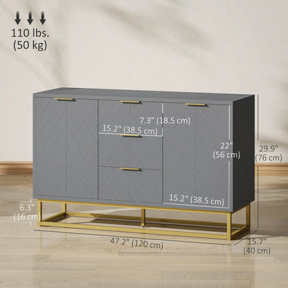 Sideboard Storage Cabinet, 3 Drawers, Adjustable Shelves, Grey Bar Cabinets at Gallery Canada
