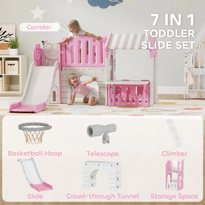 7-in-1 Toddler Slide Climber Playset with Playhouse and Basketball Hoop, Pink Gym Sets & Swings at Gallery Canada