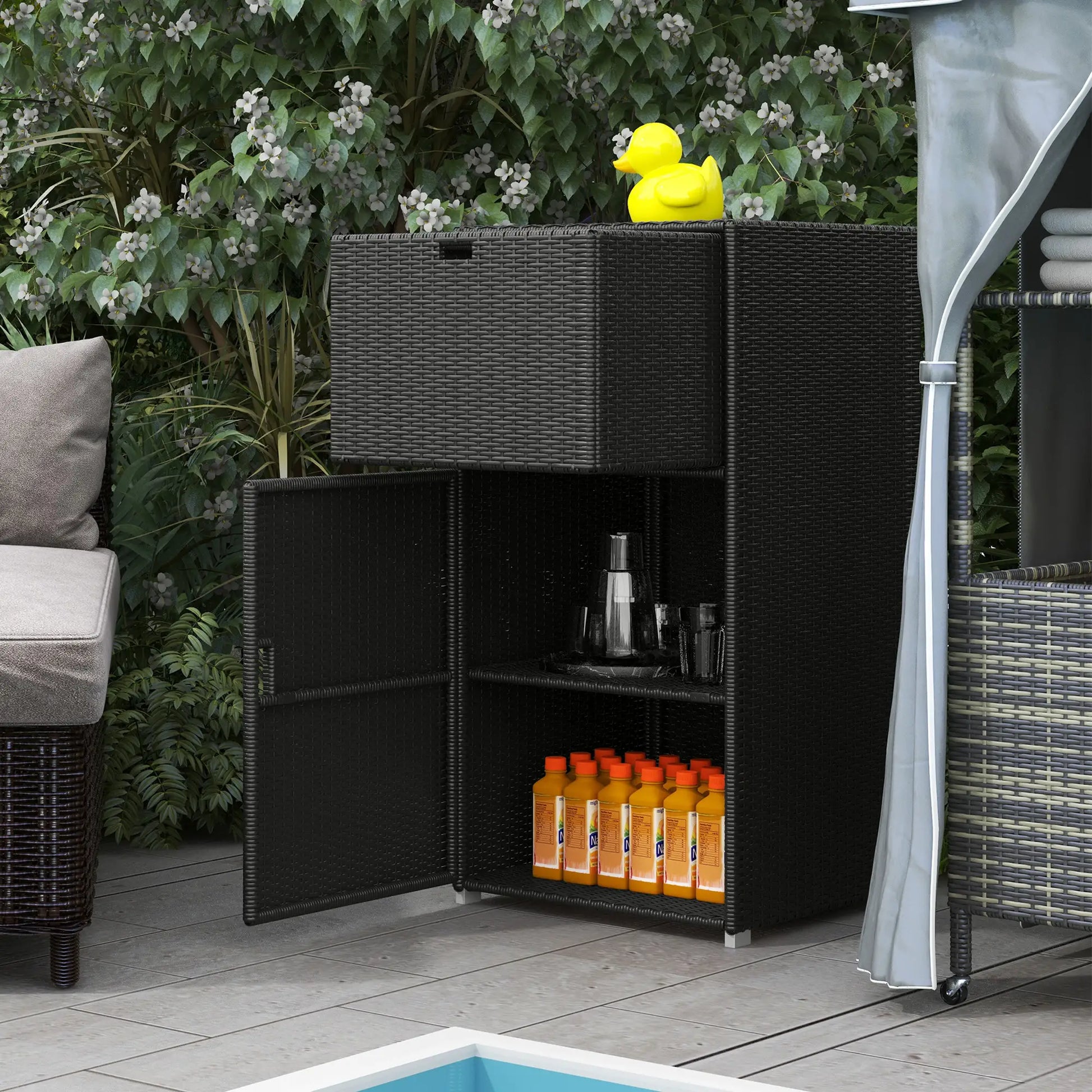 Outdoor Rattan Towel Rack, Dark Brown Patio Storage Boxes at Gallery Canada