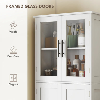 Tall Bathroom Cabinet, Glass Doors, Adjustable Shelves, White Freestanding Bathroom Cabinets at Gallery Canada
