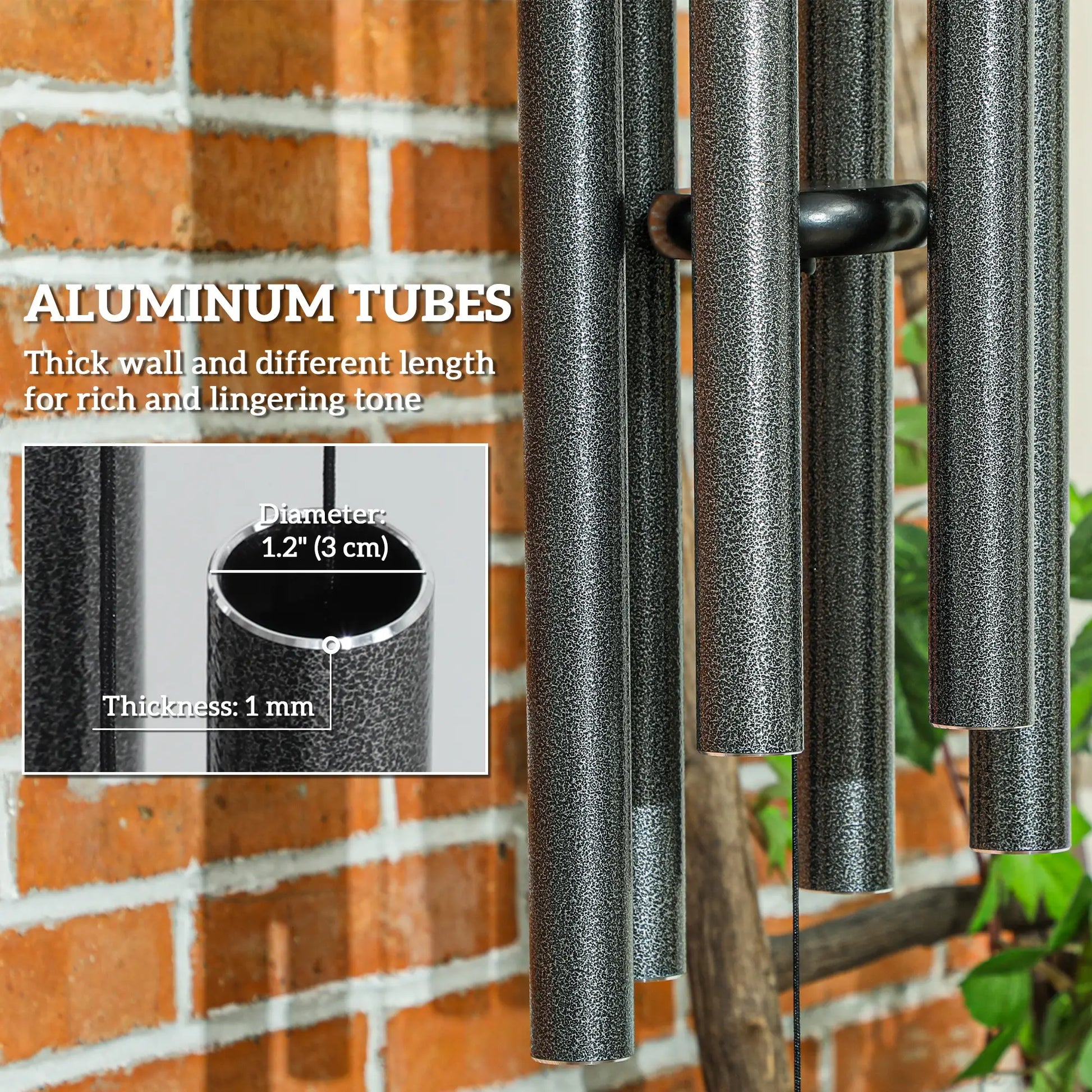 45" Deep Tone Wind Chime, 6 Aluminum Tubes, Outdoor Decor, Dark Grey Garden Decor at Gallery Canada