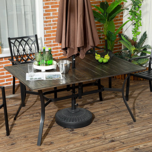 59 Inch Outdoor Dining Table, Steel Frame, Wood Grain, Brown