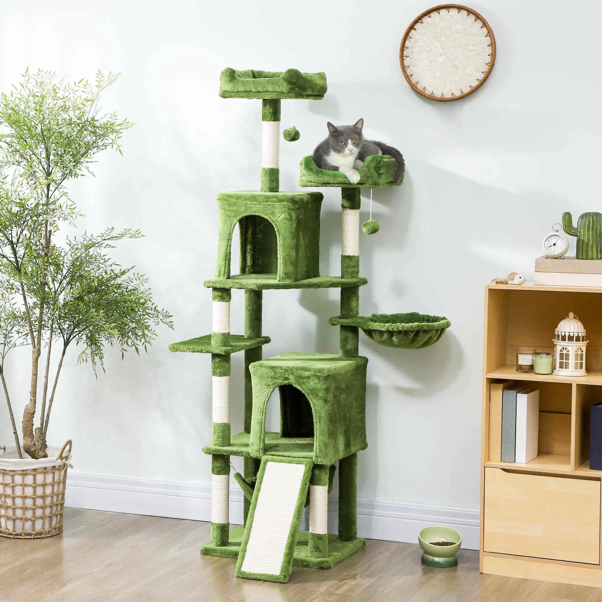 Cat Tree, 70 Inch Multi-Level Tower, 2 Condos, 2 Perches, Hammock, Green Cat Towers at Gallery Canada