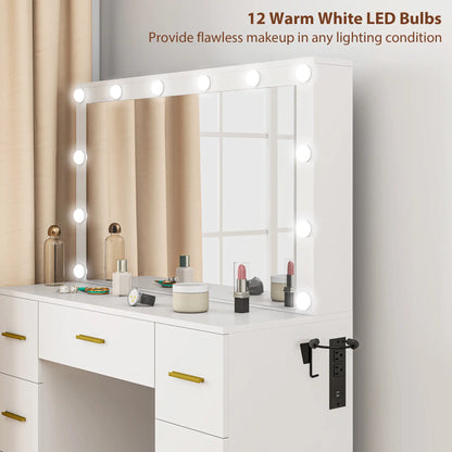 Makeup Vanity Desk with Mirror, Lights, 7 Drawers, White Dressing & Vanity Tables at Gallery Canada